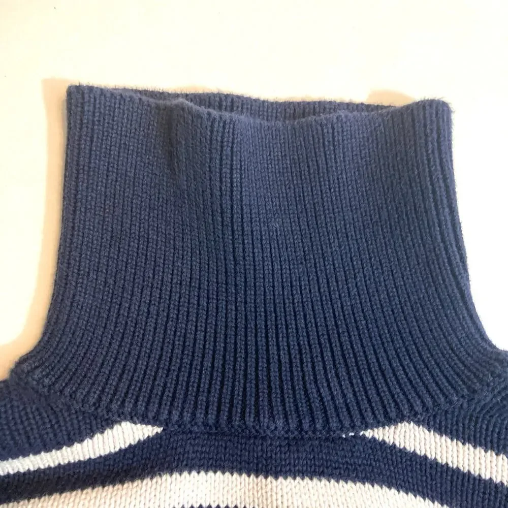 GAP Kid’s 100% Cotton Blue White Striped Knit Turtleneck Pullover Sweater Medium